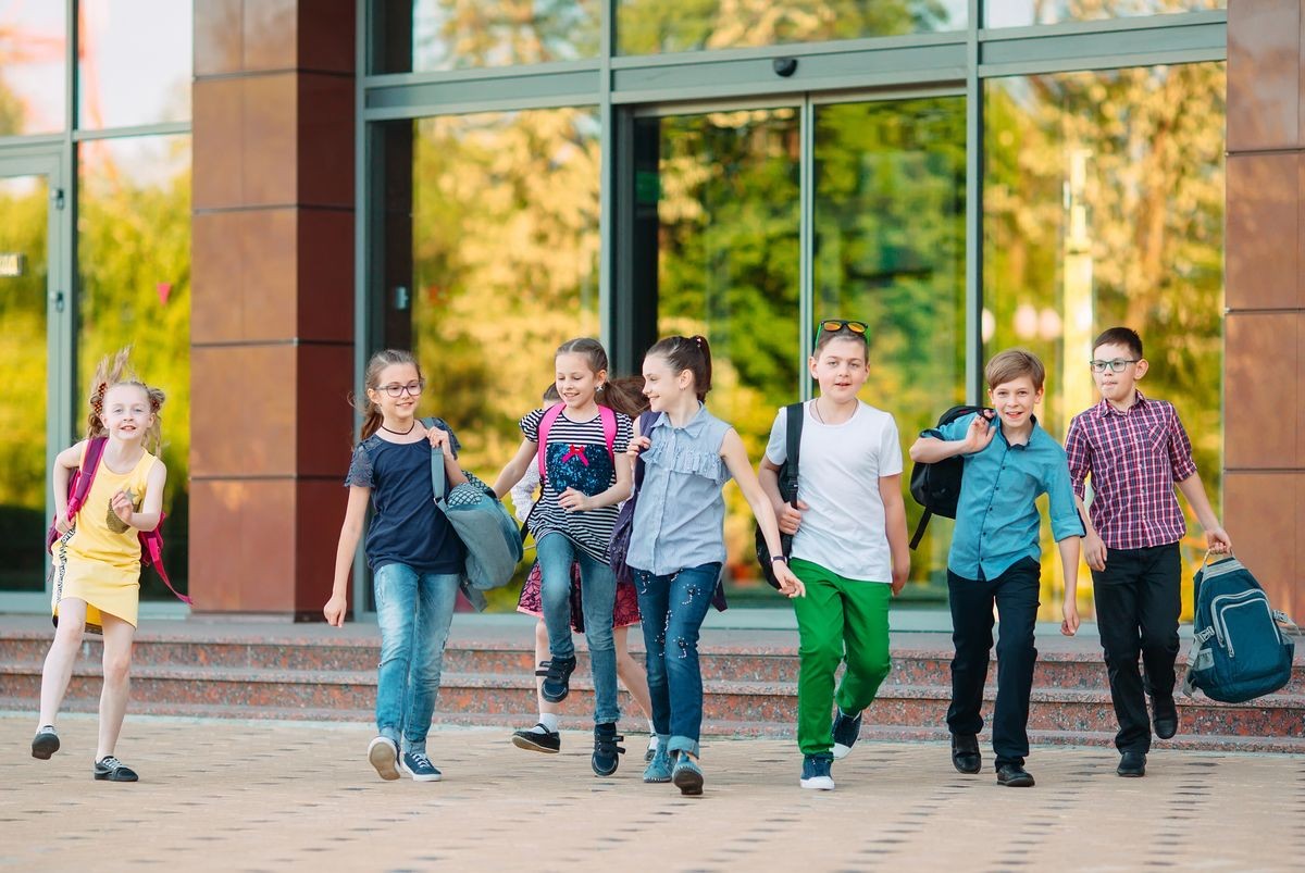 Group of kids going to school together